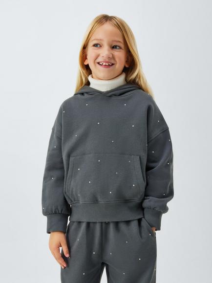 John Lewis Kids' Diamante Hoodie, Grey, Grey