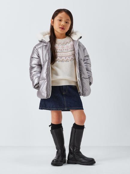 John Lewis Kids' Sequin Fair Isle Jumper, Pink, Cream, White - view 2, Pink, Cream, White