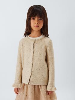 John Lewis Kids' Sequin Frill Cuff Cardigan, Cream, Cream