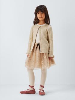 John Lewis Kids' Sequin Frill Cuff Cardigan, Cream - view 2, Cream