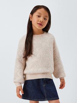 John Lewis Kids' Snowflake Puff Sleeve Jumper, Crfeam, Silver, Crfeam, Silver