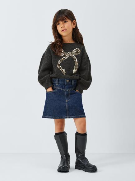 John Lewis Kids' Sequin Bow Jumper, Grey - view 2, Multi