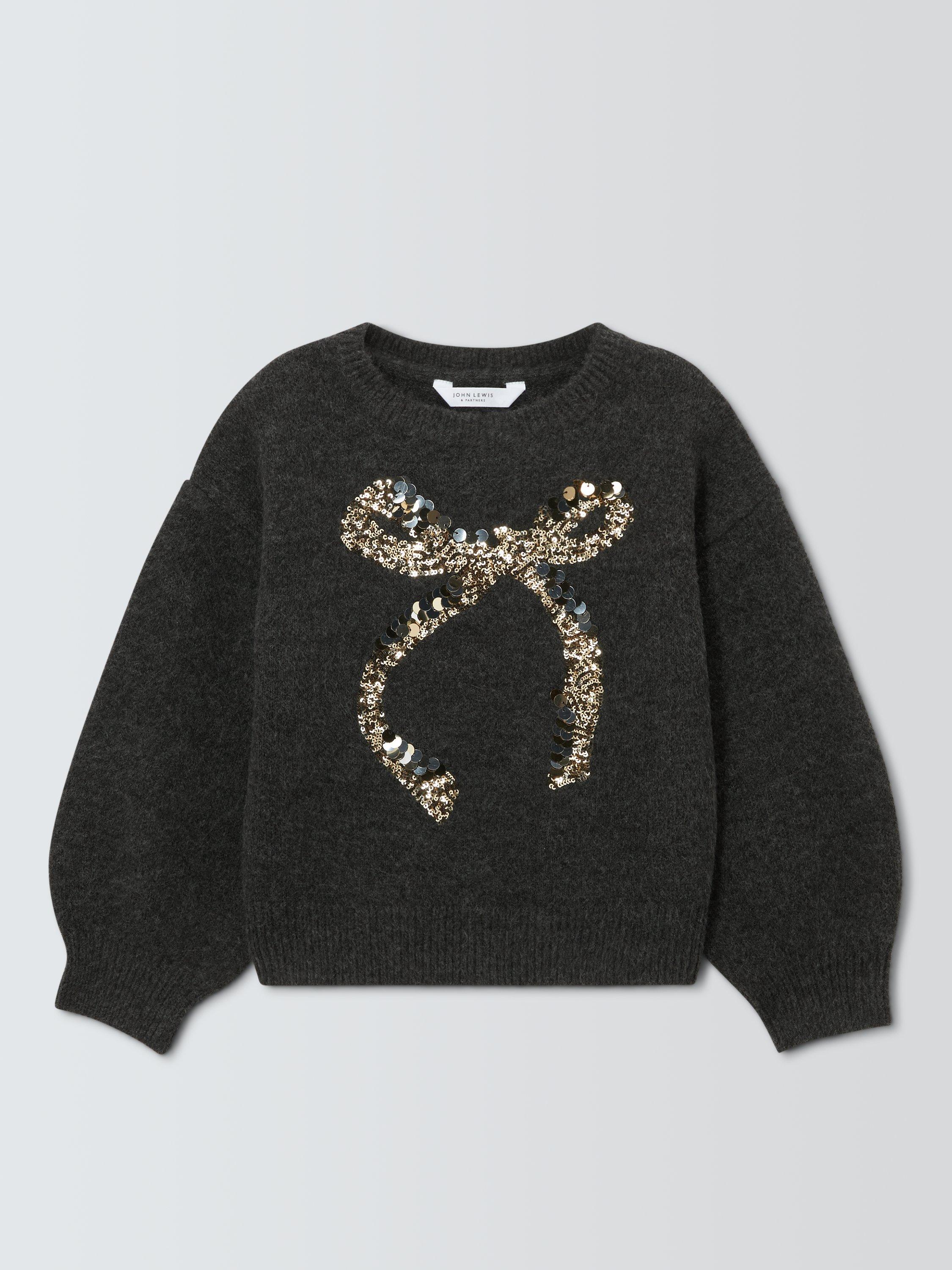 Product image 3 of 7, which shows John Lewis Kids' Sequin Bow Jumper, Grey, 3 years