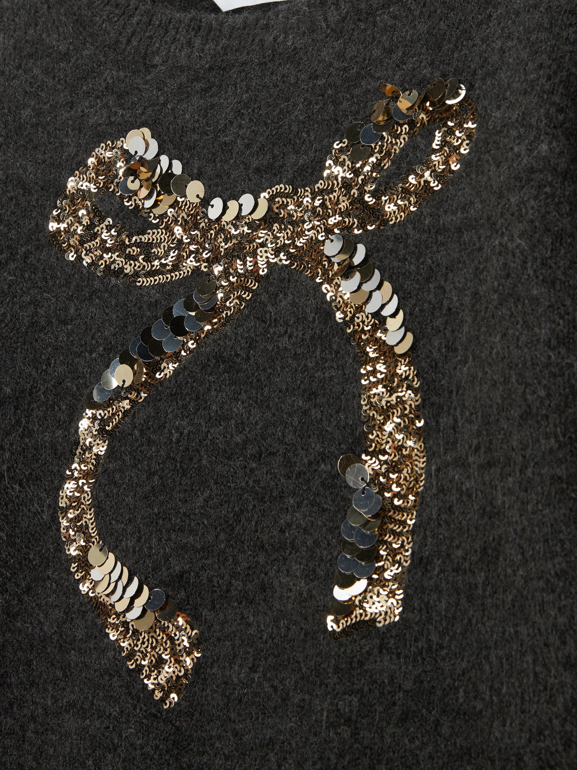 Product image 6 of 7, which shows John Lewis Kids' Sequin Bow Jumper, Grey, 3 years