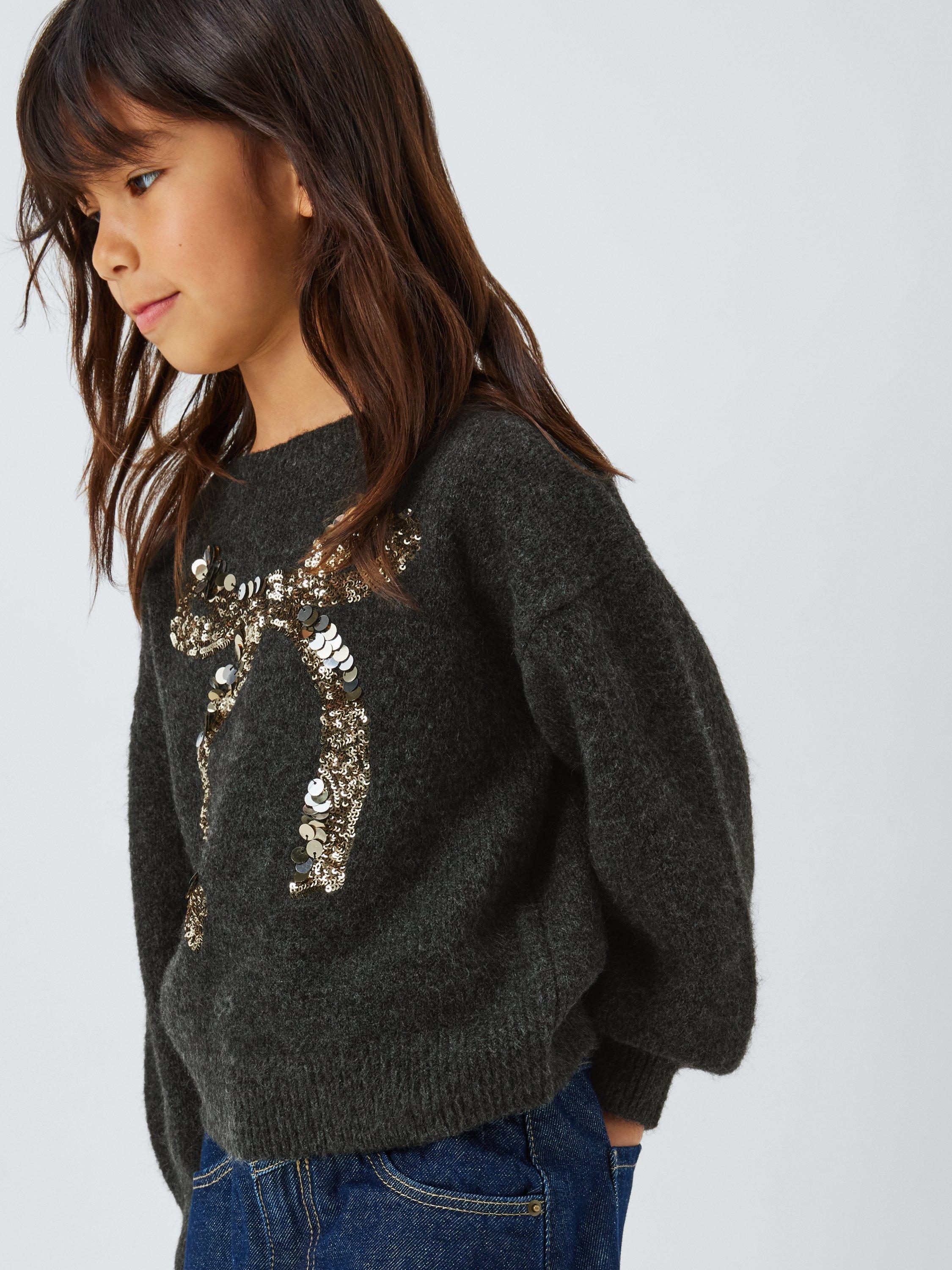 Product image 4 of 7, which shows John Lewis Kids' Sequin Bow Jumper, Grey, 3 years