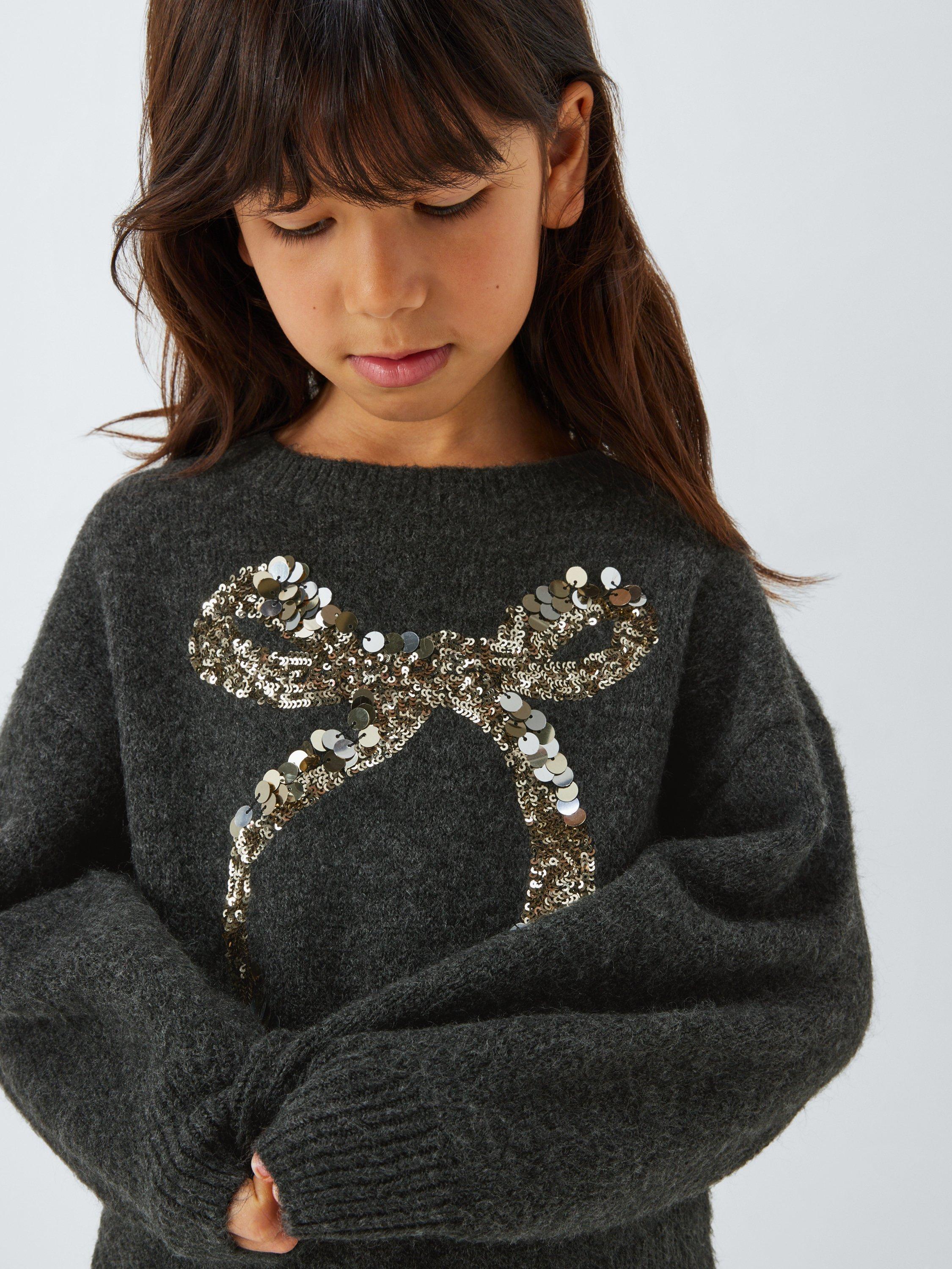 Product image 5 of 7, which shows John Lewis Kids' Sequin Bow Jumper, Grey, 3 years