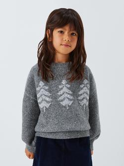 John Lewis Kids' Trees Sparkle Christmas Jumper, Grey, Grey