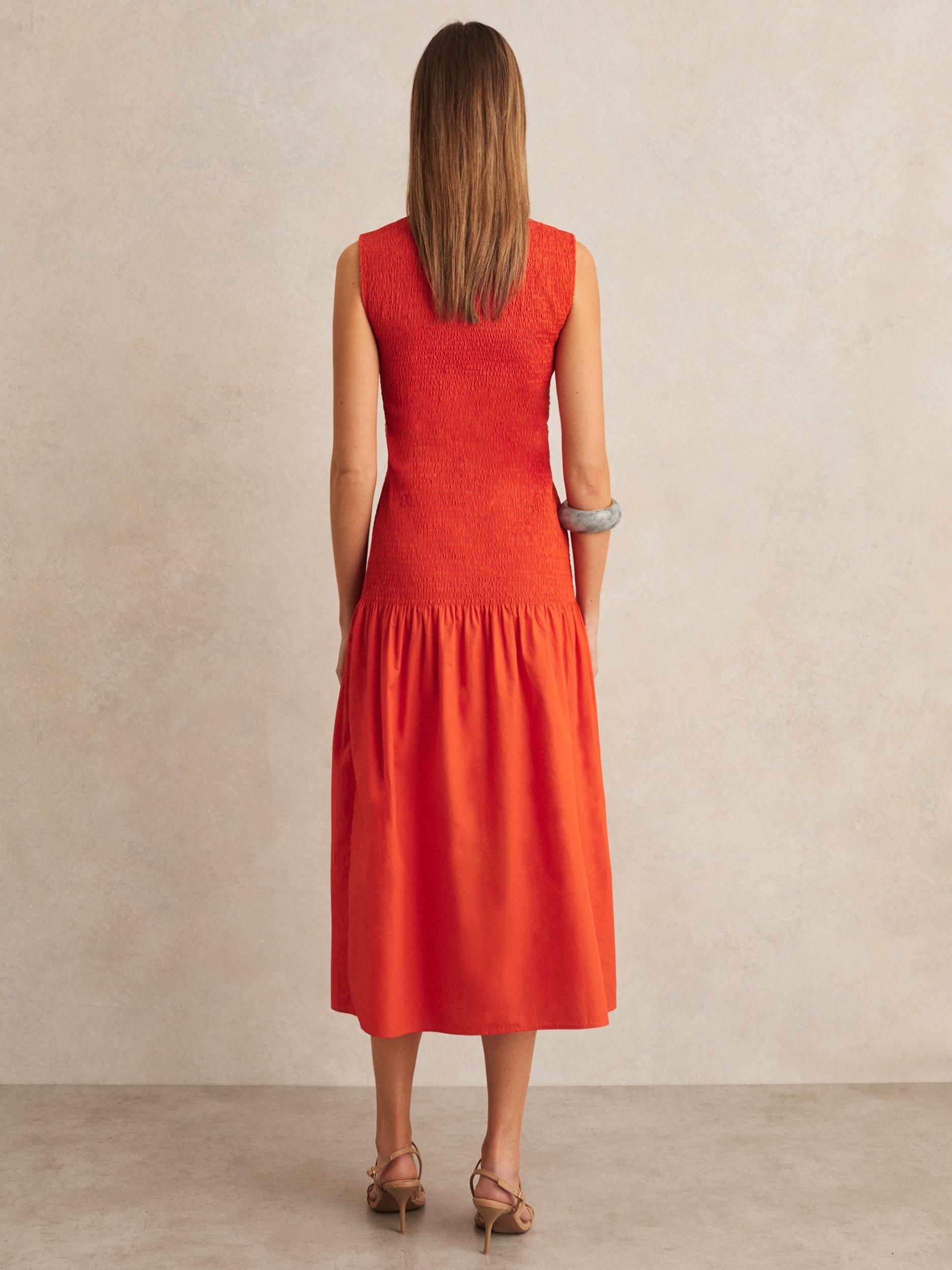 Product image 2 of 5, which shows Reiss Petite Annabel Shirred Detail Midi Dress, Red, 8Pt