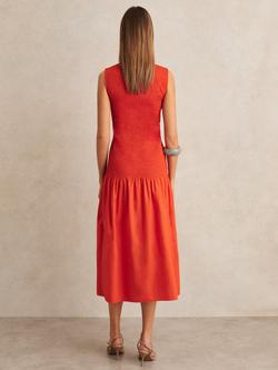 Reiss Petite Annabel Shirred Detail Midi Dress, Red - view 2, Red