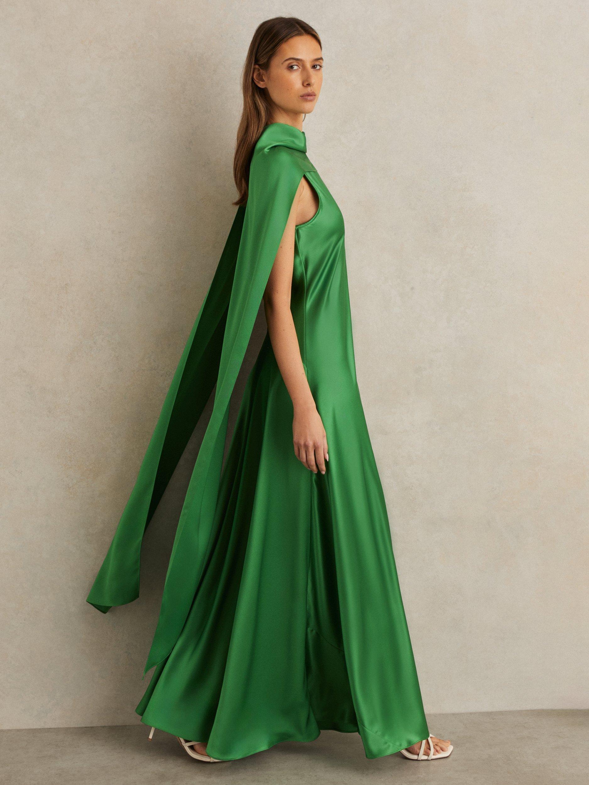 Product image 4 of 6, which shows Reiss Petite Fae Cape Back Maxi Dress, Green, 6Pt