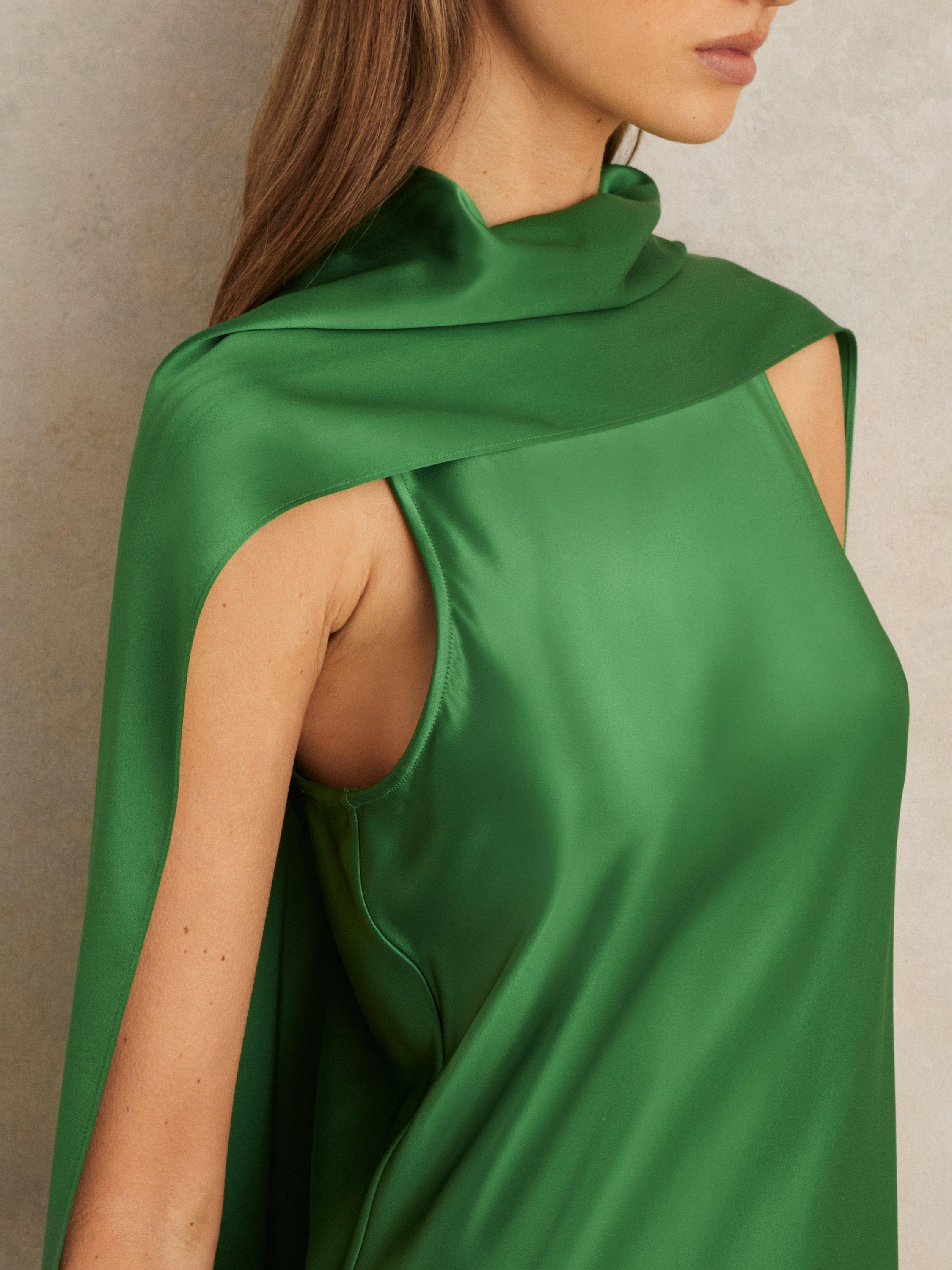 Product image 6 of 6, which shows Reiss Petite Fae Cape Back Maxi Dress, Green, 6Pt