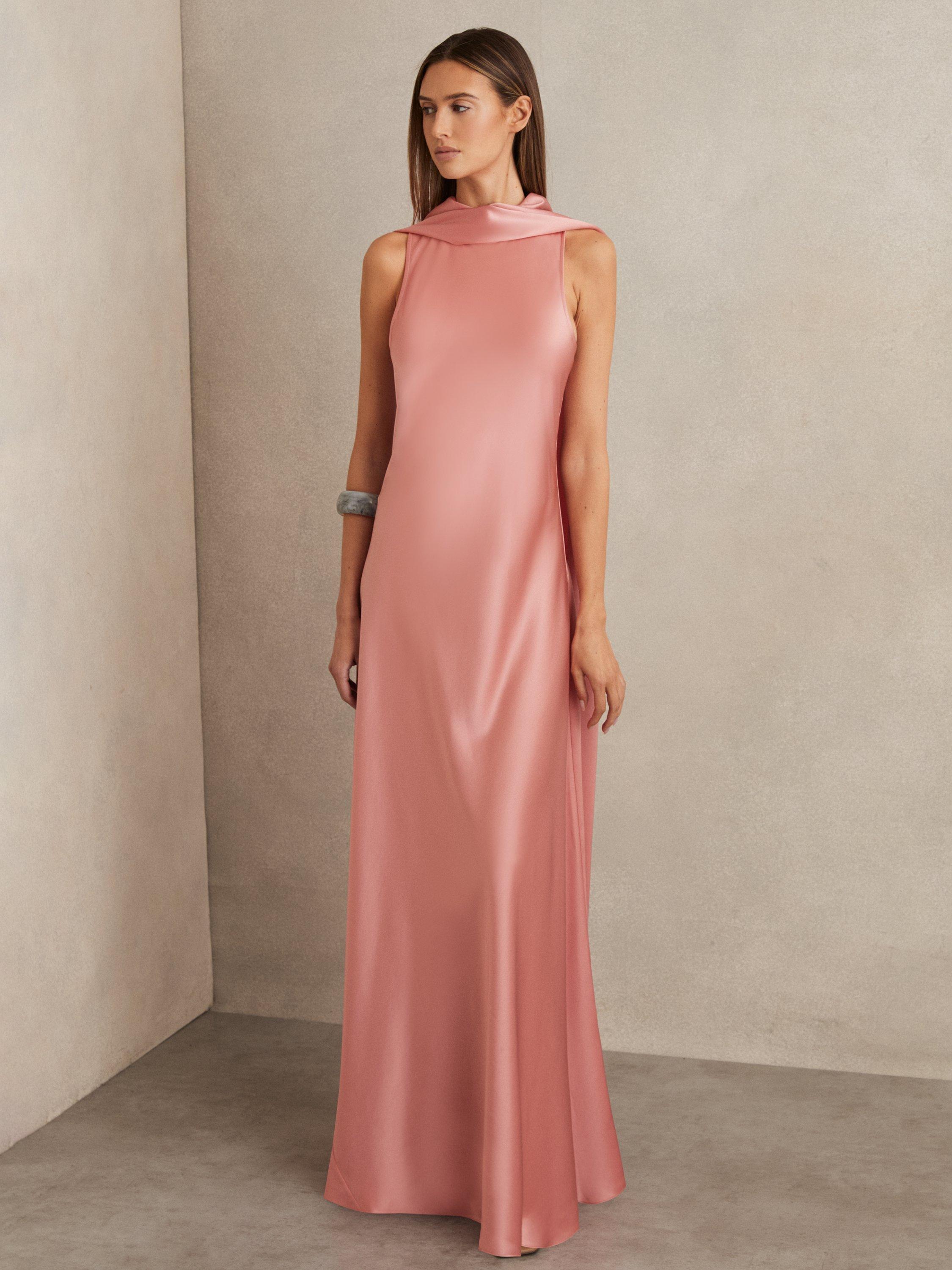 Product image 1 of 5, which shows Reiss Petite Fae Cape Back Maxi Dress, Pink, 6Pt