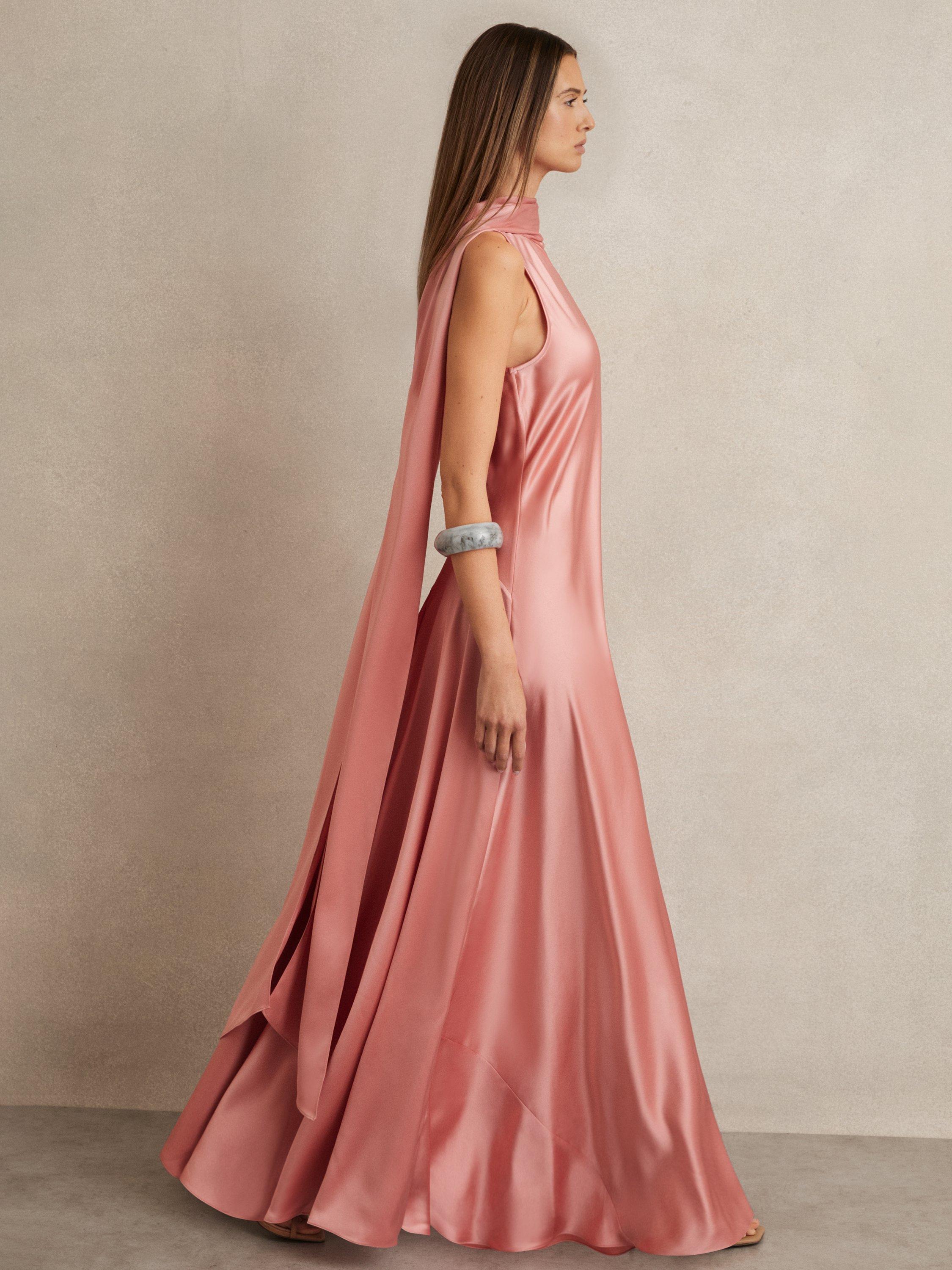 Reiss Petite Fae Cape Back Maxi Dress, Pink