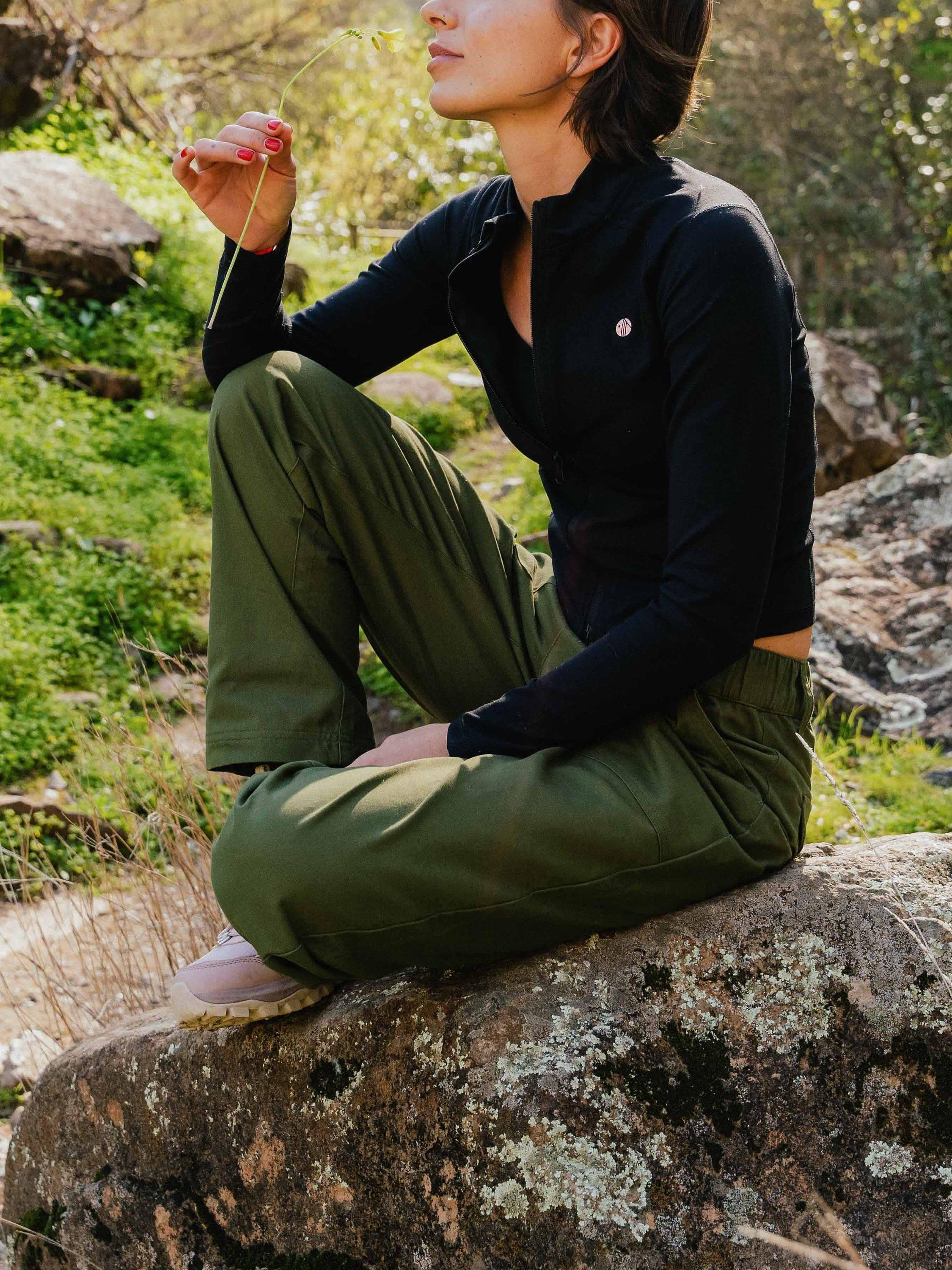 Product image 3 of 3, which shows ACAI Cotton Straight Leg Trousers, Elm Green, 24R
