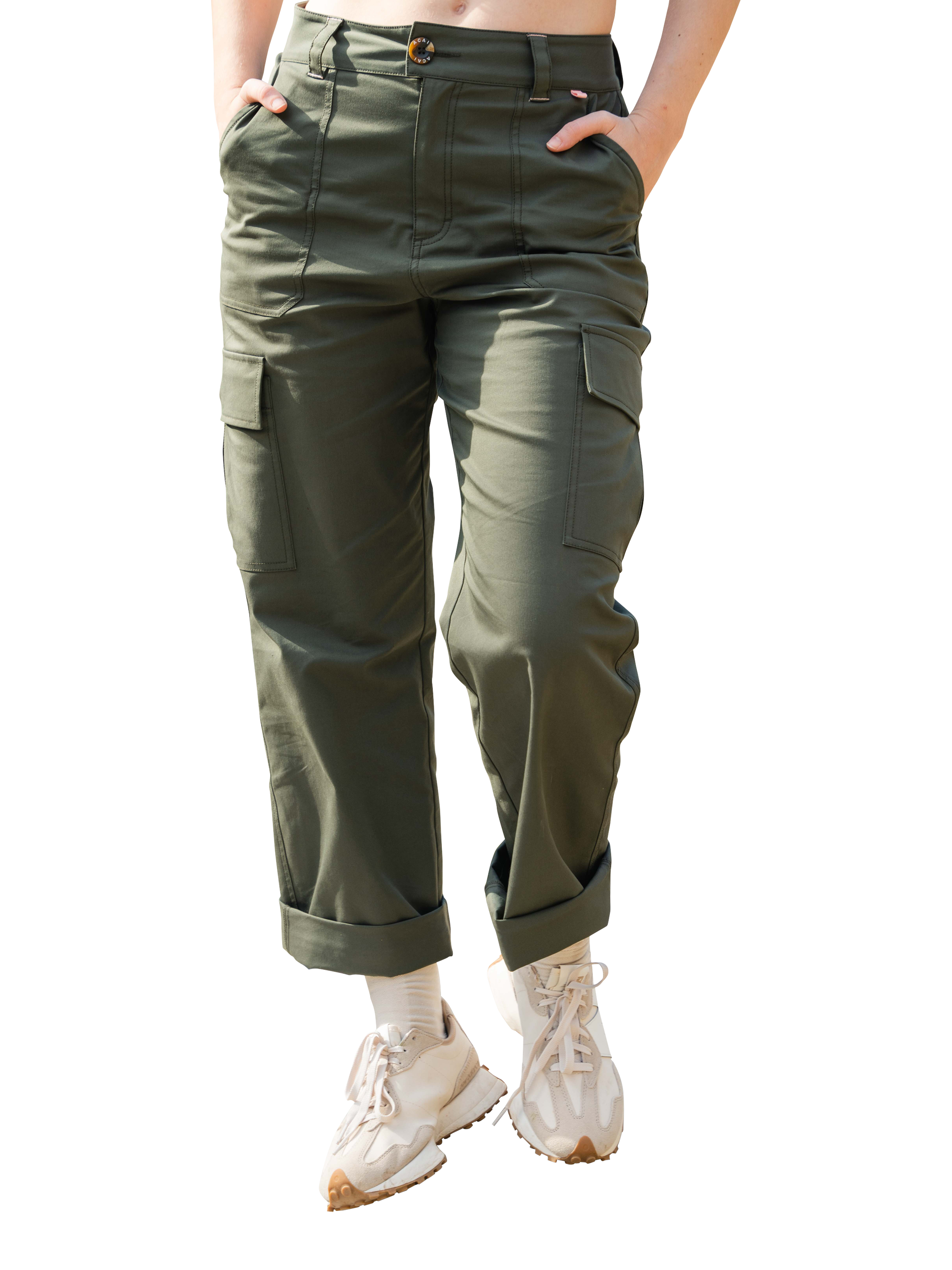 Product image 1 of 7, which shows ACAI Straight Leg Shower Resistant Cargo Trousers, Deep Khaki, 24S