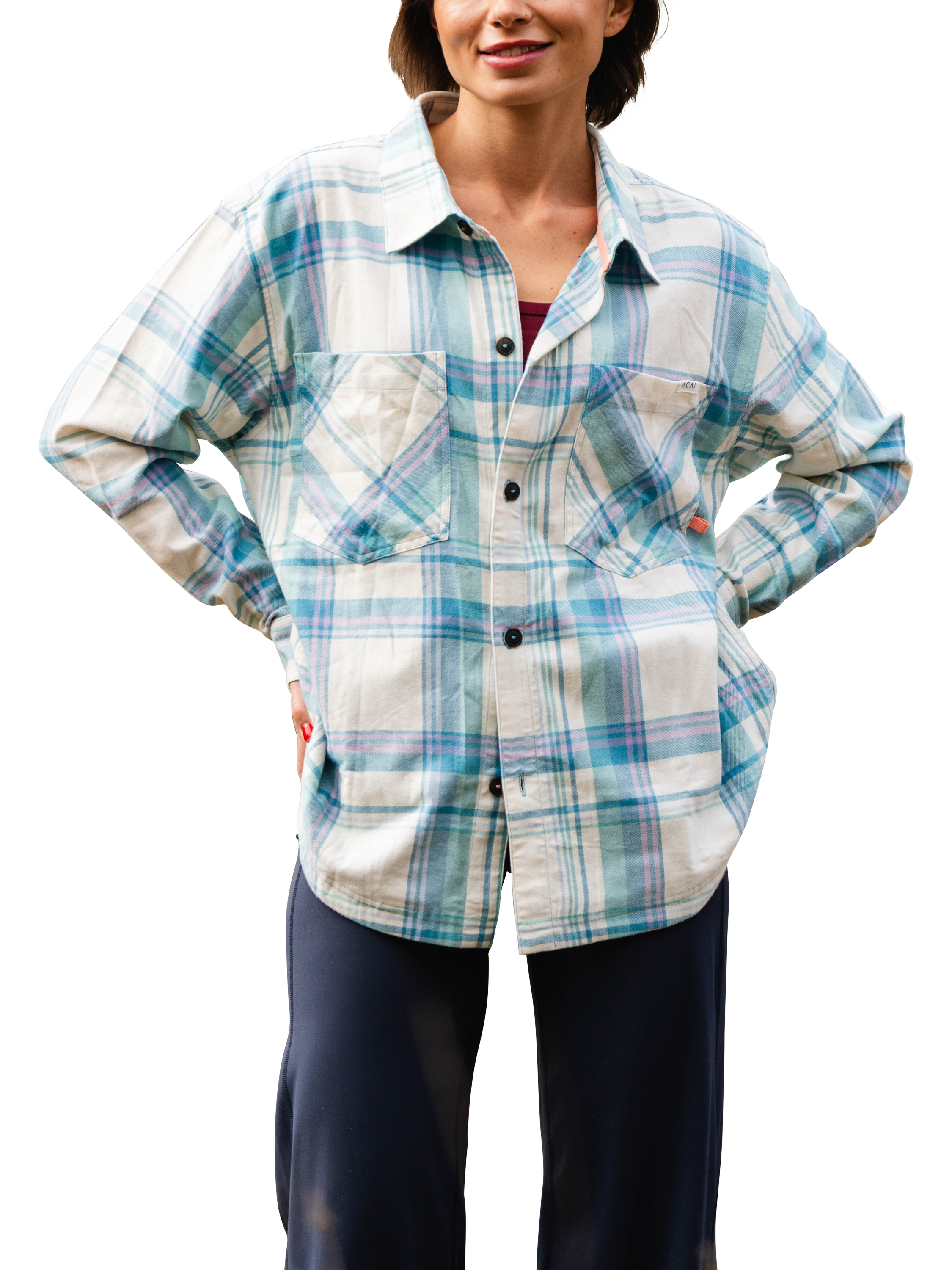 Product image 1 of 5, which shows ACAI Granola Check Shirt, Sage Brush, 6
