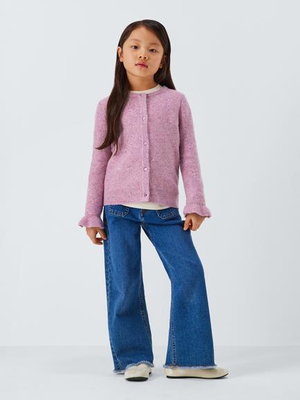 John Lewis Kids' Sequin Frill Cuff Cardigan, Pink - view 2, Pink