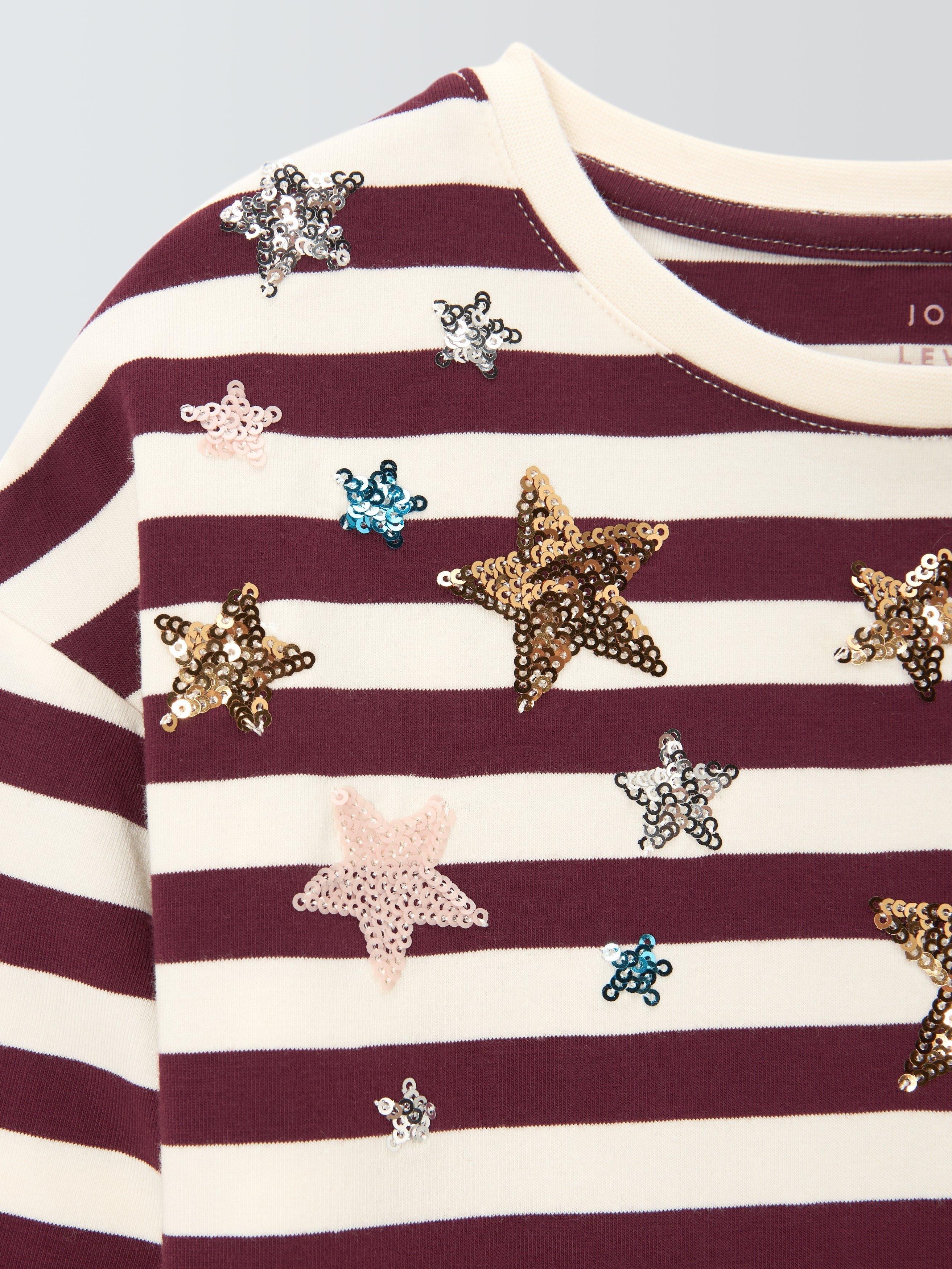 Product image 5 of 7, which shows John Lewis Kids' Sequin Star Stripe Top, Red Berry, 4 years