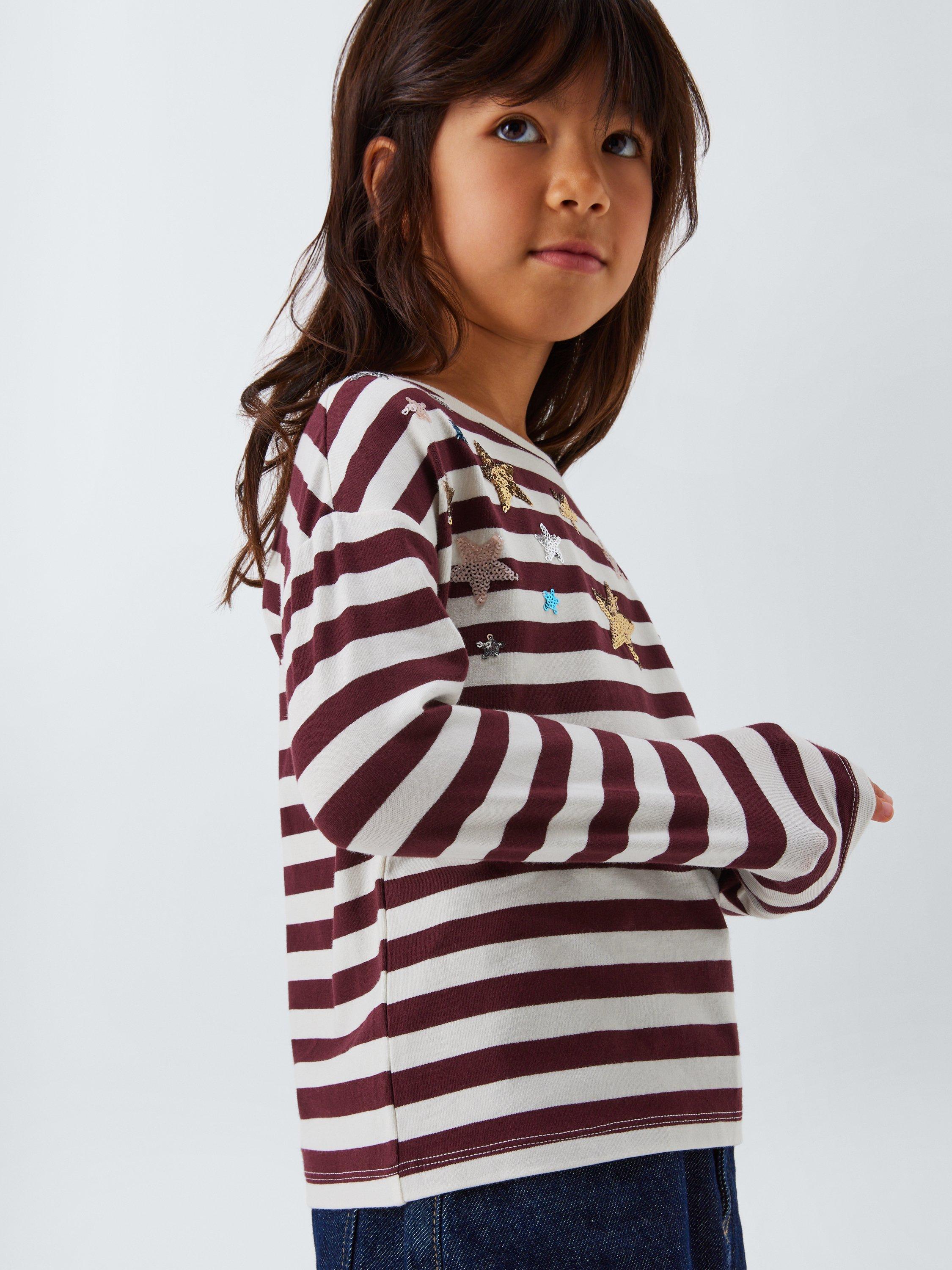 Product image 6 of 7, which shows John Lewis Kids' Sequin Star Stripe Top, Red Berry, 4 years