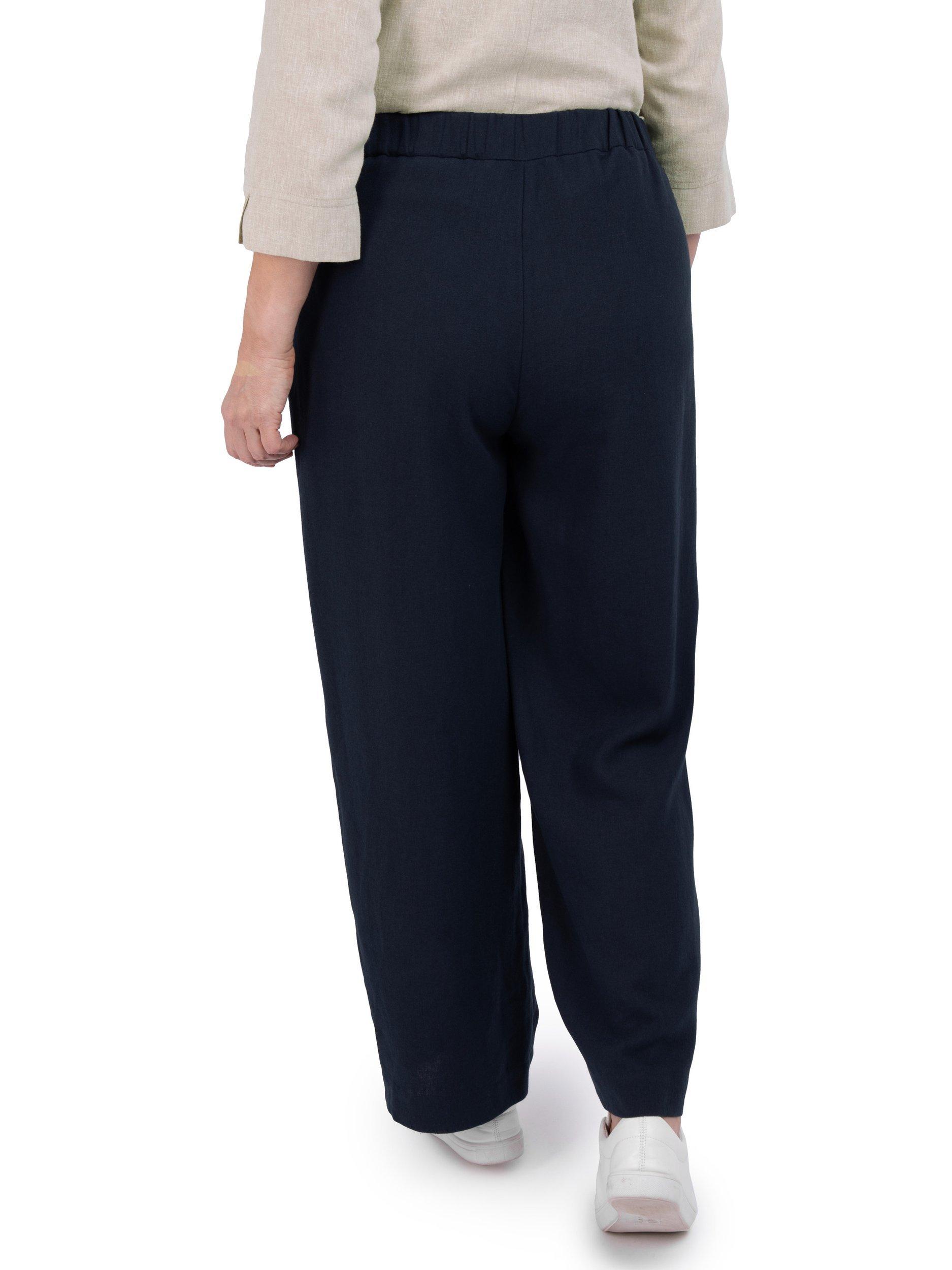 Product image 2 of 6, which shows Rohan Sera Linen Blend Crease-Resistant Wide Leg Trousers, Deep Navy, 8S