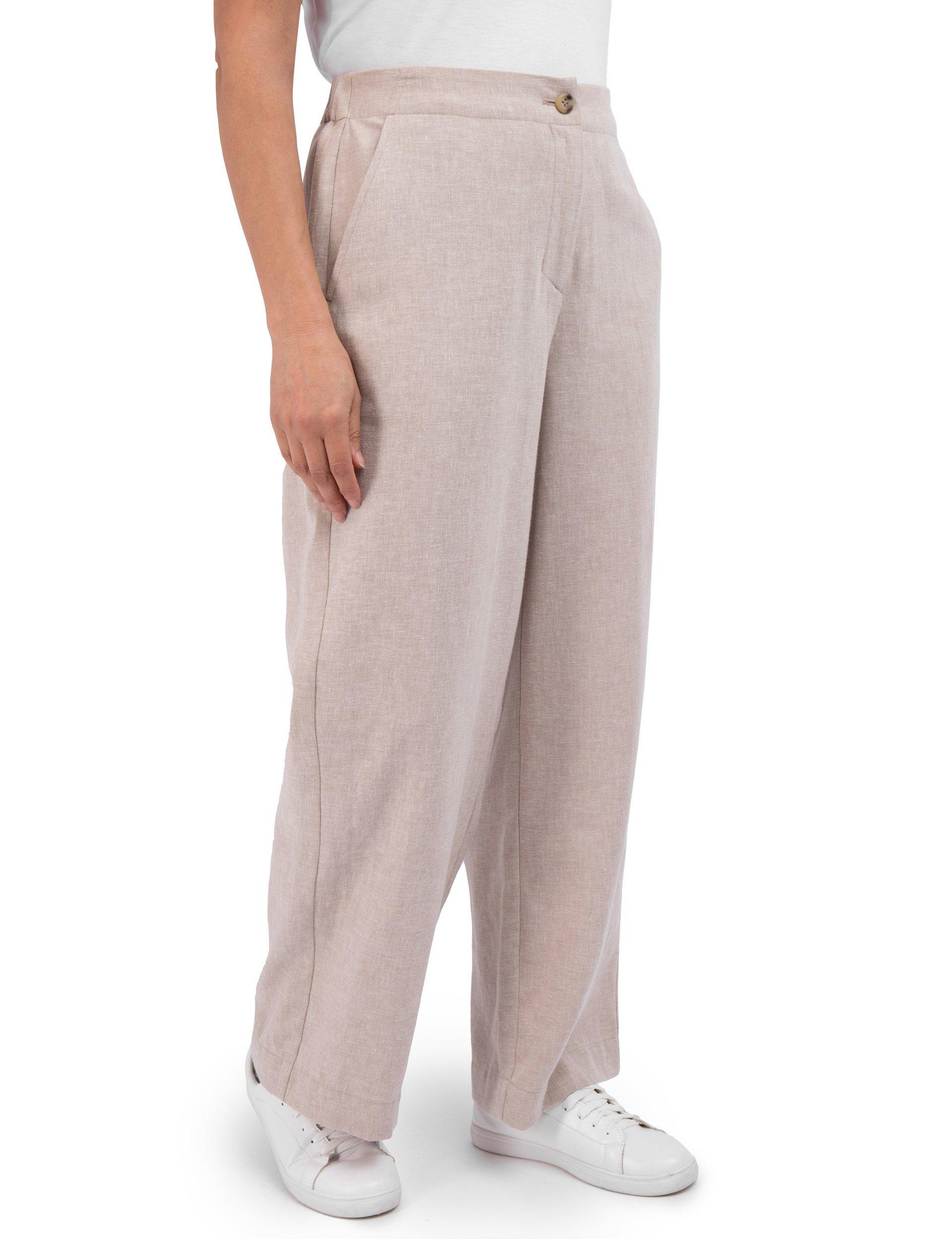 Product image 1 of 5, which shows Rohan Sera Linen Blend Crease-Resistant Wide Leg Trousers, Taupe, 8S