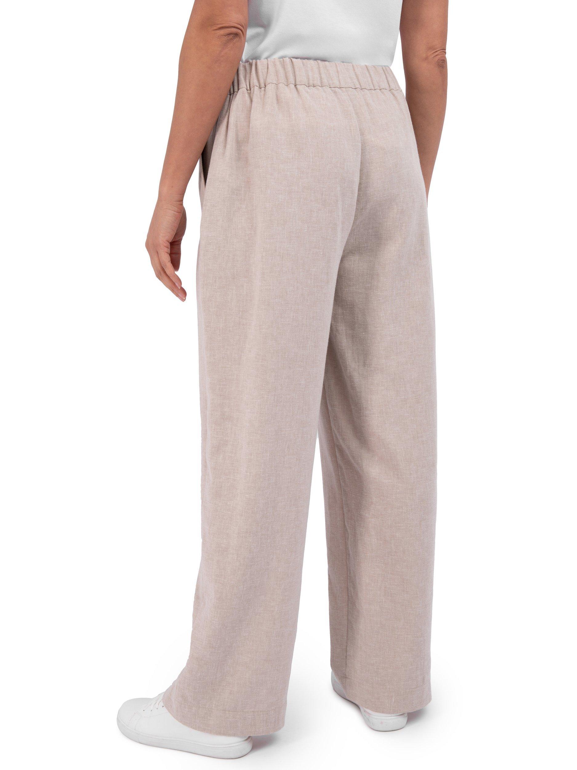 Product image 2 of 5, which shows Rohan Sera Linen Blend Crease-Resistant Wide Leg Trousers, Taupe, 8S