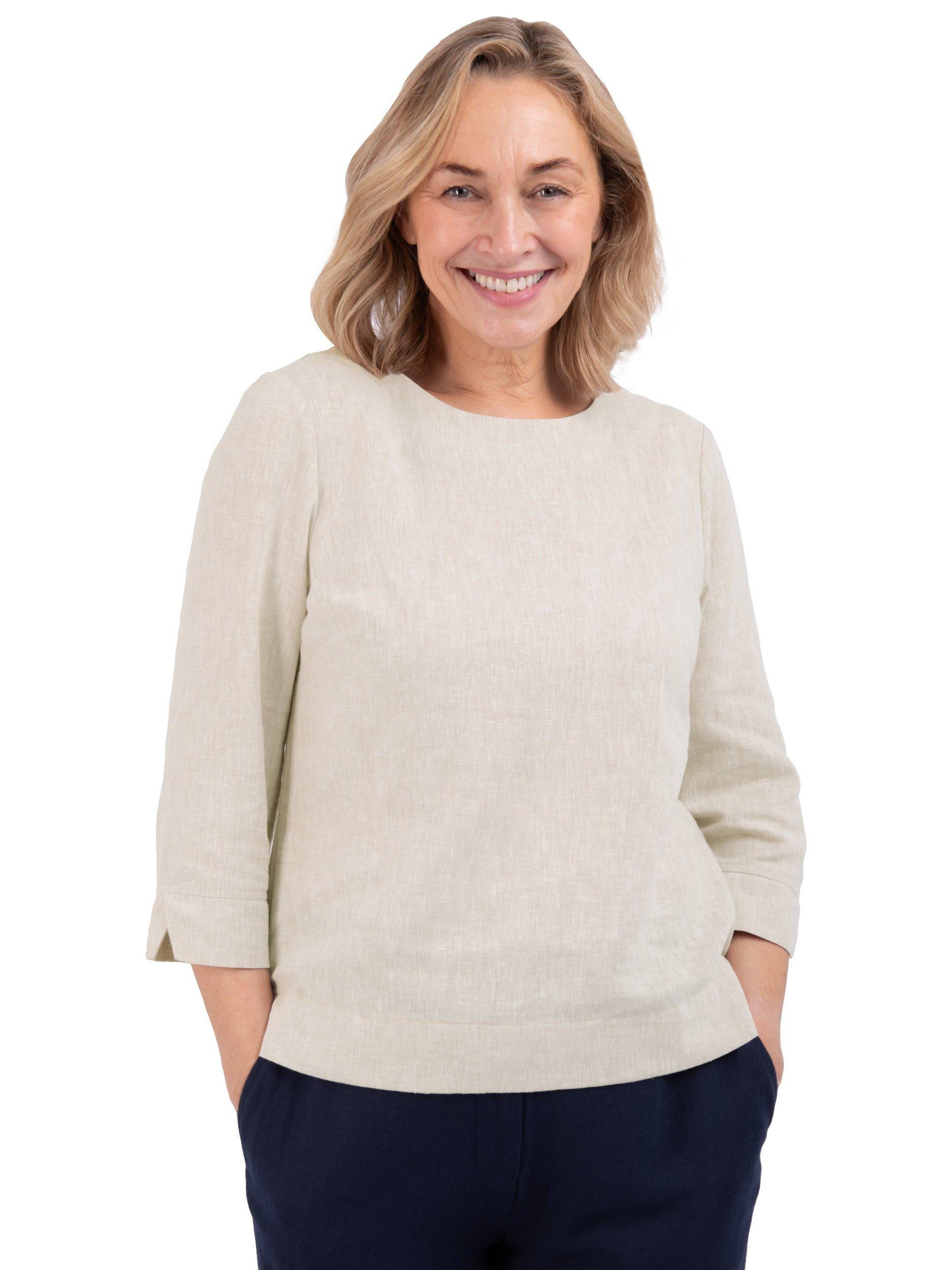 Product image 1 of 6, which shows Rohan Sera Linen Blend Easy-Care 3/4 Length Sleeve Top, Desert Sand, 8