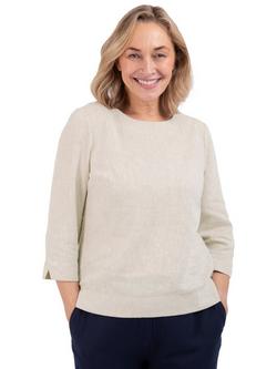 Rohan Sera Linen Blend Easy-Care 3/4 Length Sleeve Top, Desert Sand