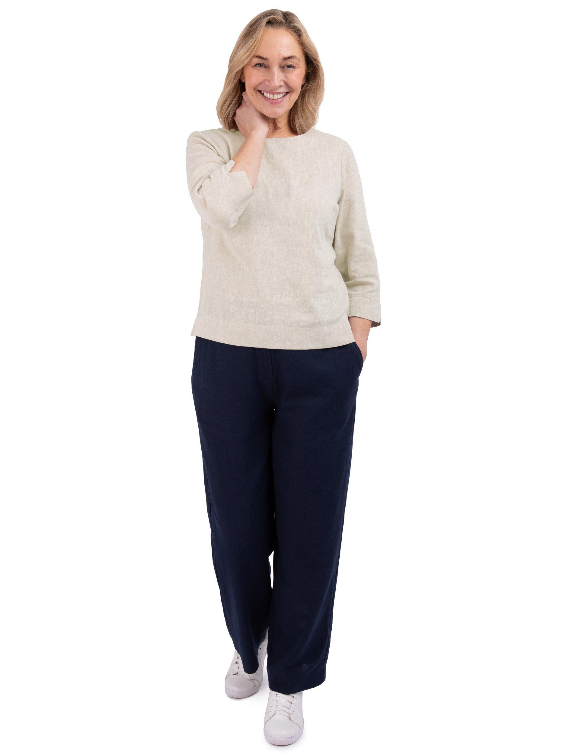 Product image 4 of 6, which shows Rohan Sera Linen Blend Easy-Care 3/4 Length Sleeve Top, Desert Sand, 8