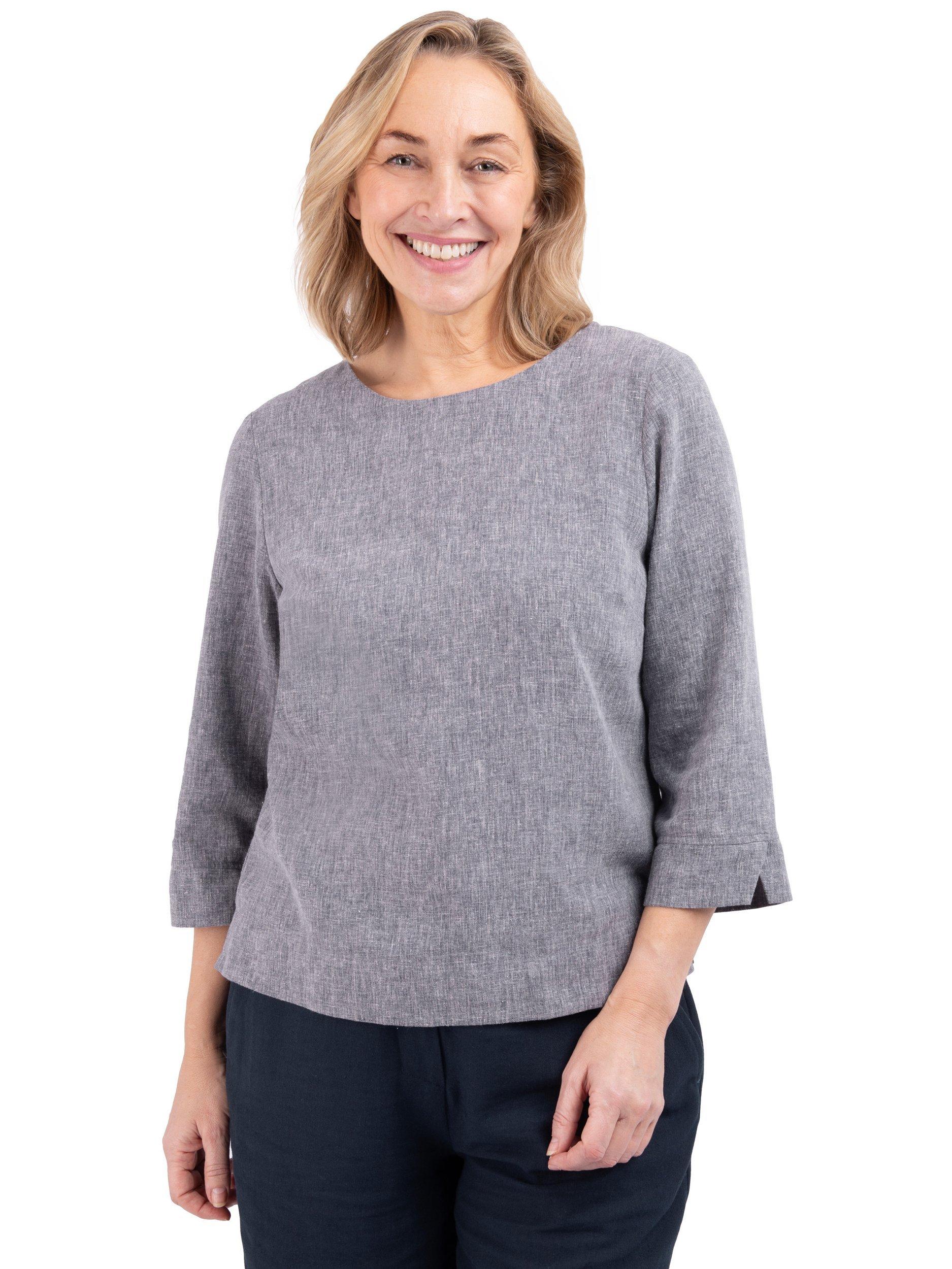 Product image 1 of 7, which shows Rohan Sera Linen Blend Easy-Care 3/4 Length Sleeve Top, Deep Navy, 8