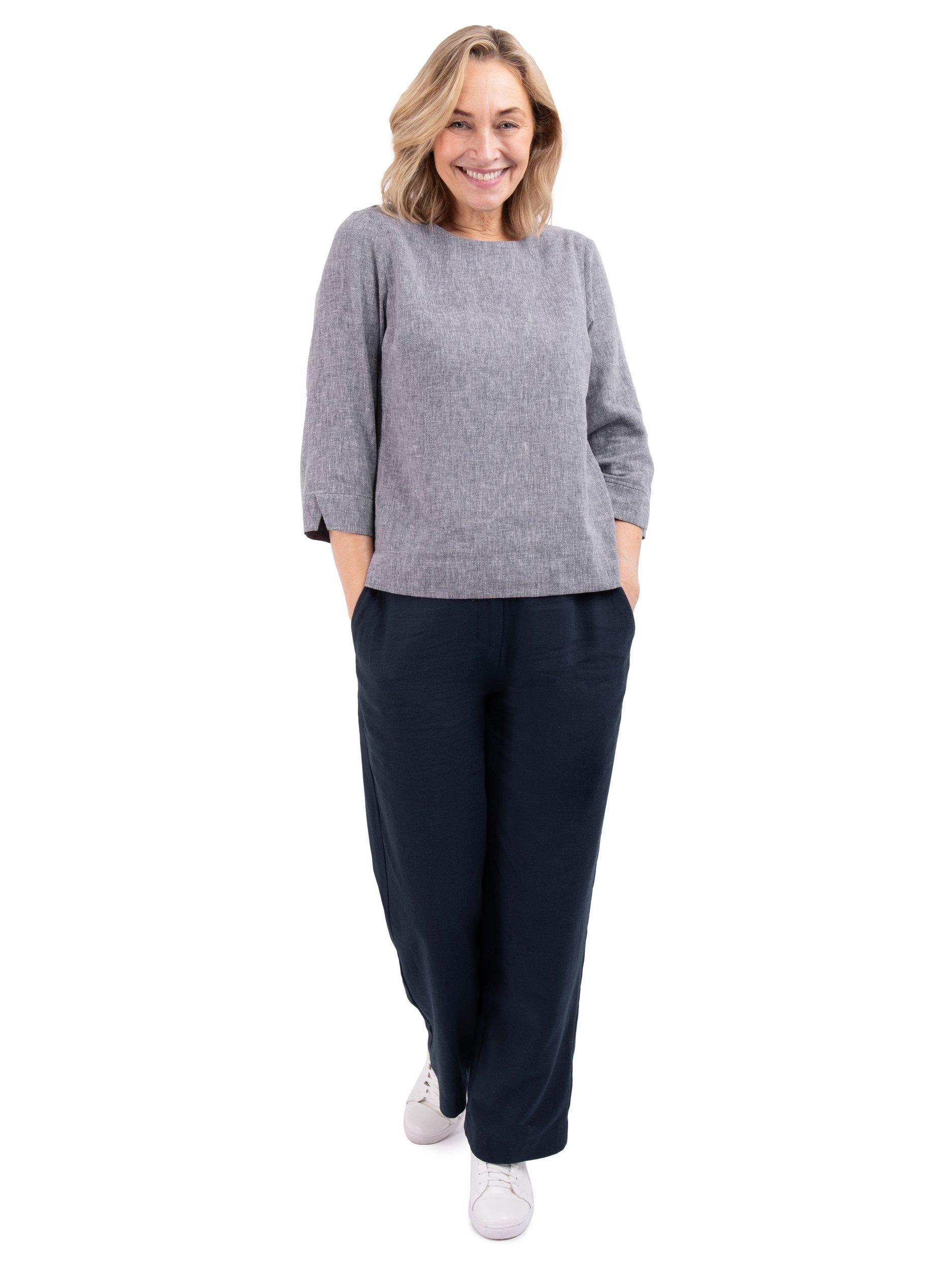 Product image 4 of 7, which shows Rohan Sera Linen Blend Easy-Care 3/4 Length Sleeve Top, Deep Navy, 8