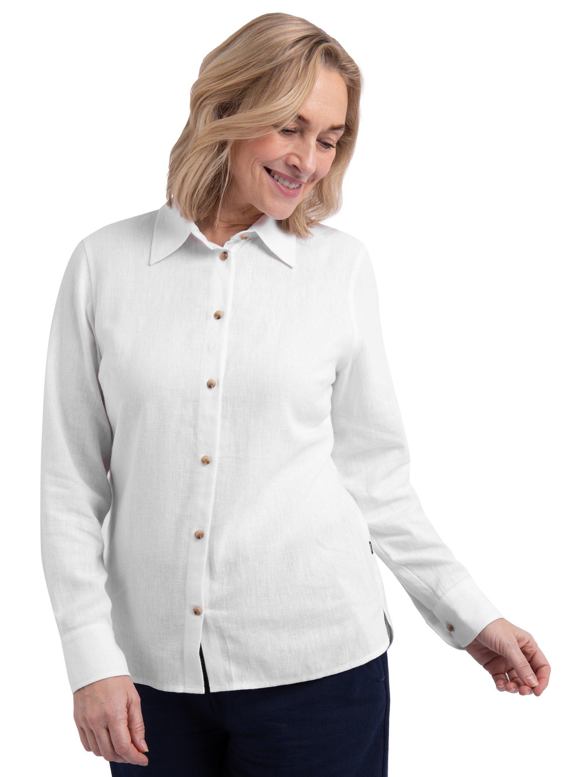 Product image 1 of 8, which shows Rohan Sera Linen Blend Easy-Care Long Sleeve Shirt, White, 10
