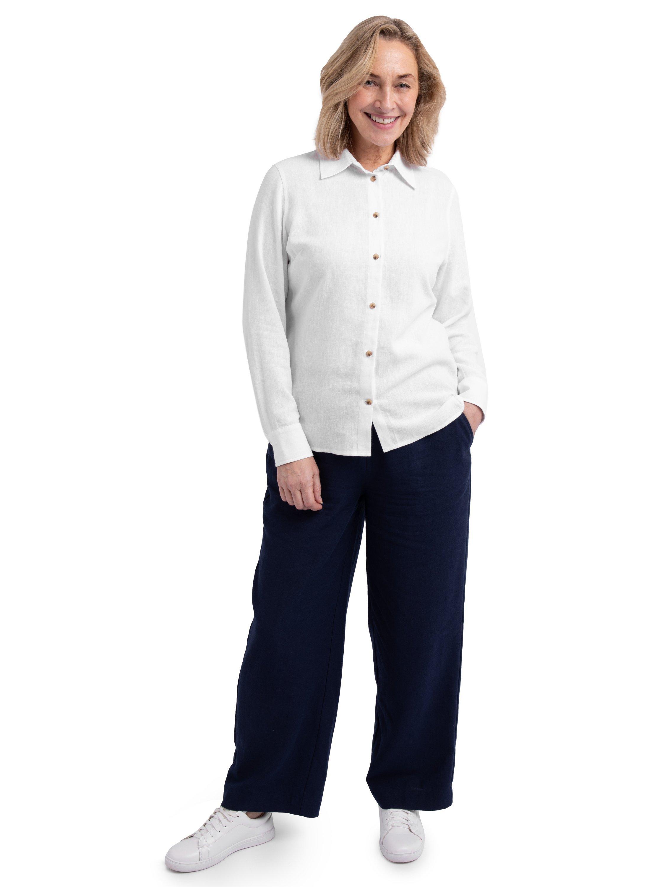 Product image 4 of 8, which shows Rohan Sera Linen Blend Easy-Care Long Sleeve Shirt, White, 10