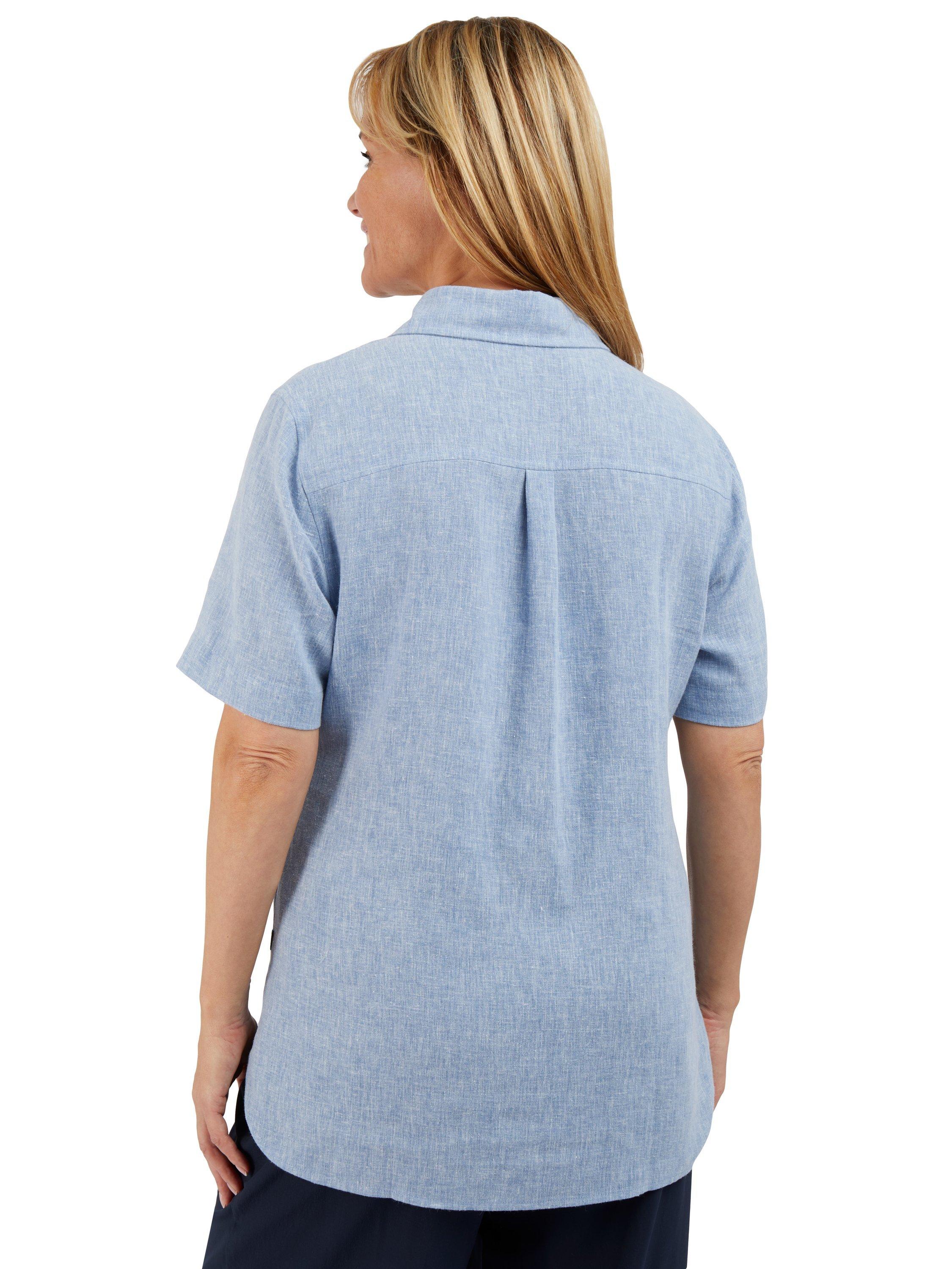 Product image 2 of 6, which shows Rohan Sera Linen Blend Easy Care Short Sleeve Shirt, Chambray Blue, 12