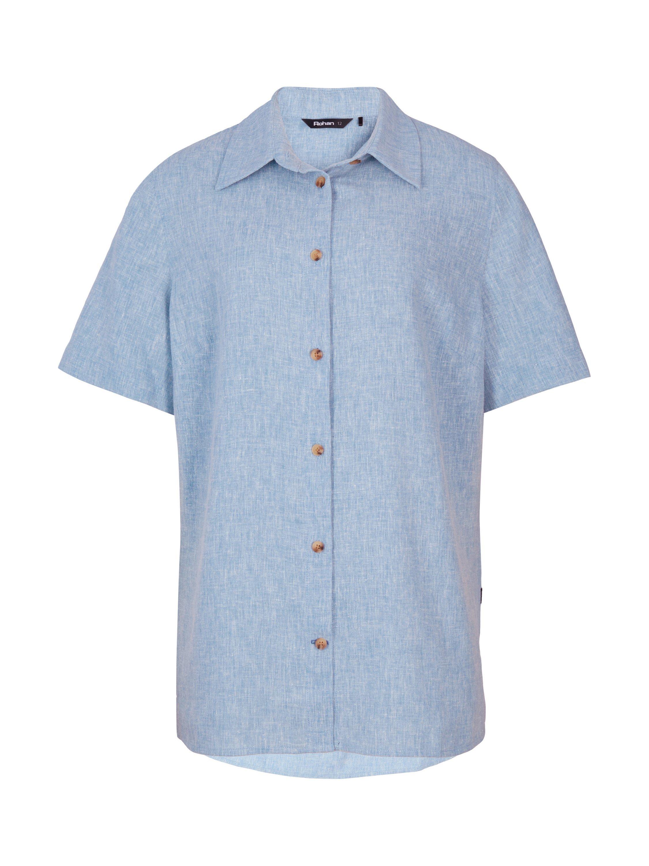 Product image 3 of 6, which shows Rohan Sera Linen Blend Easy Care Short Sleeve Shirt, Chambray Blue, 12