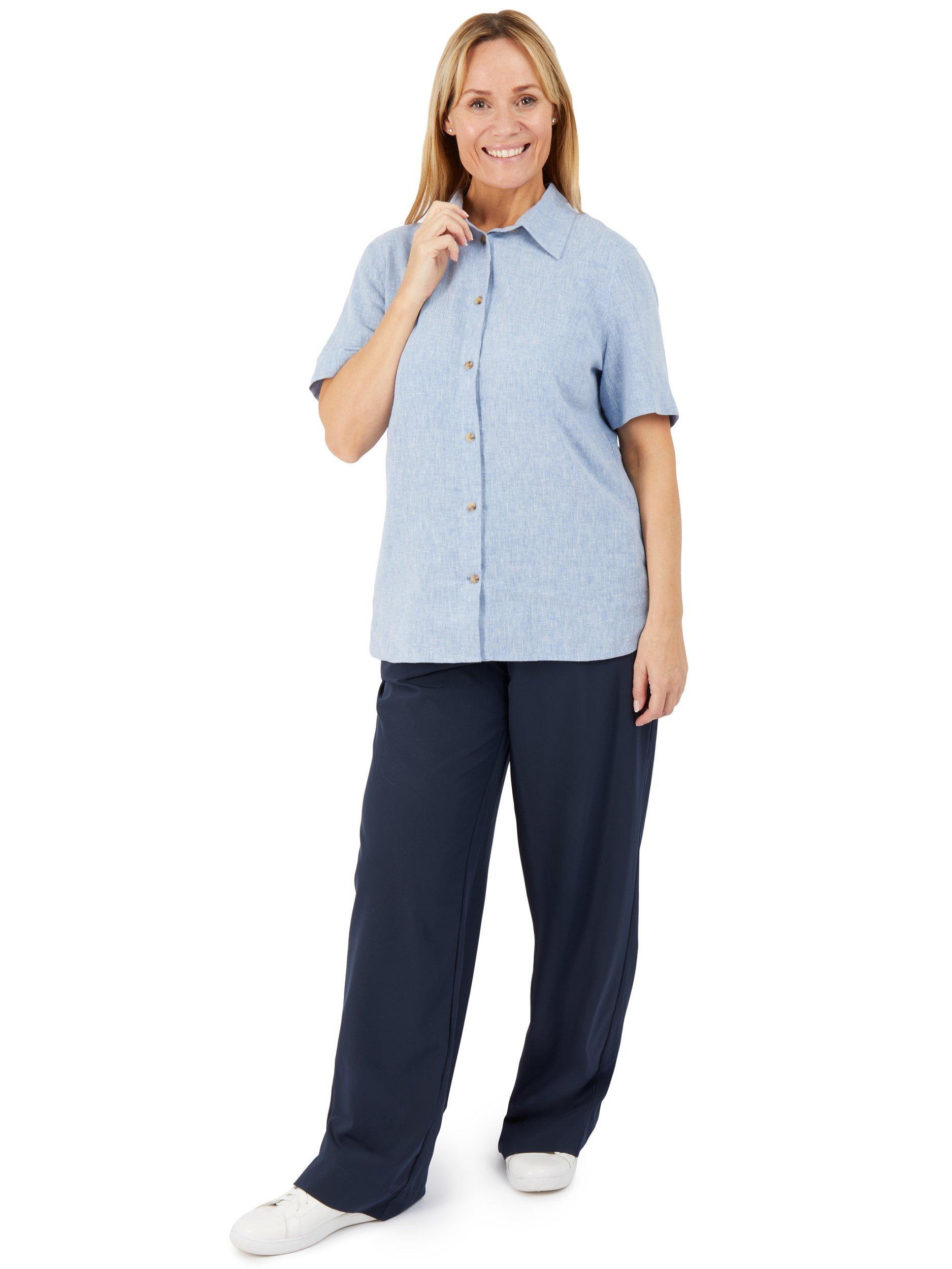 Product image 4 of 6, which shows Rohan Sera Linen Blend Easy Care Short Sleeve Shirt, Chambray Blue, 12