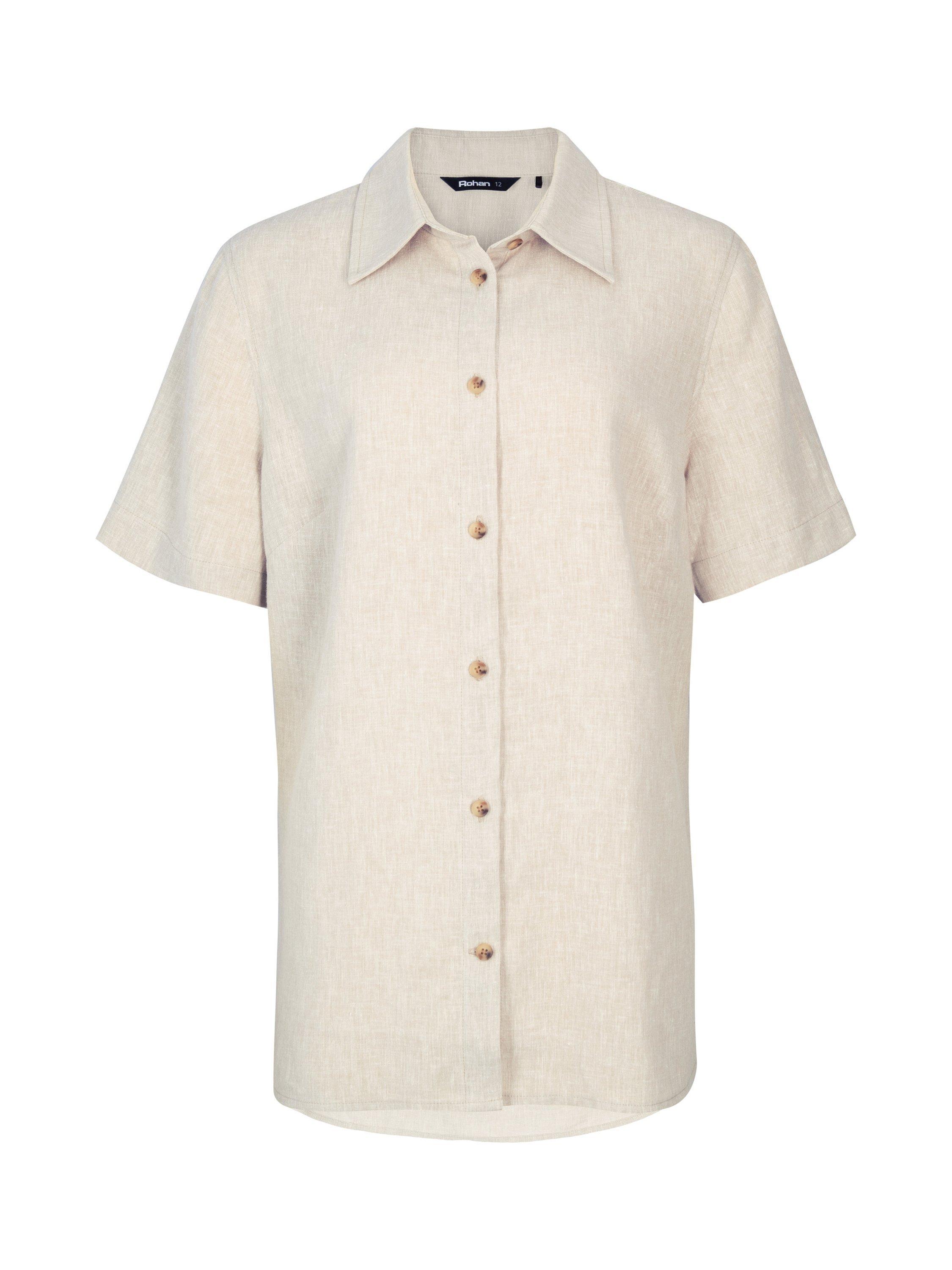 Product image 3 of 8, which shows Rohan Sera Linen Blend Easy Care Short Sleeve Shirt, Desert Sand, 8