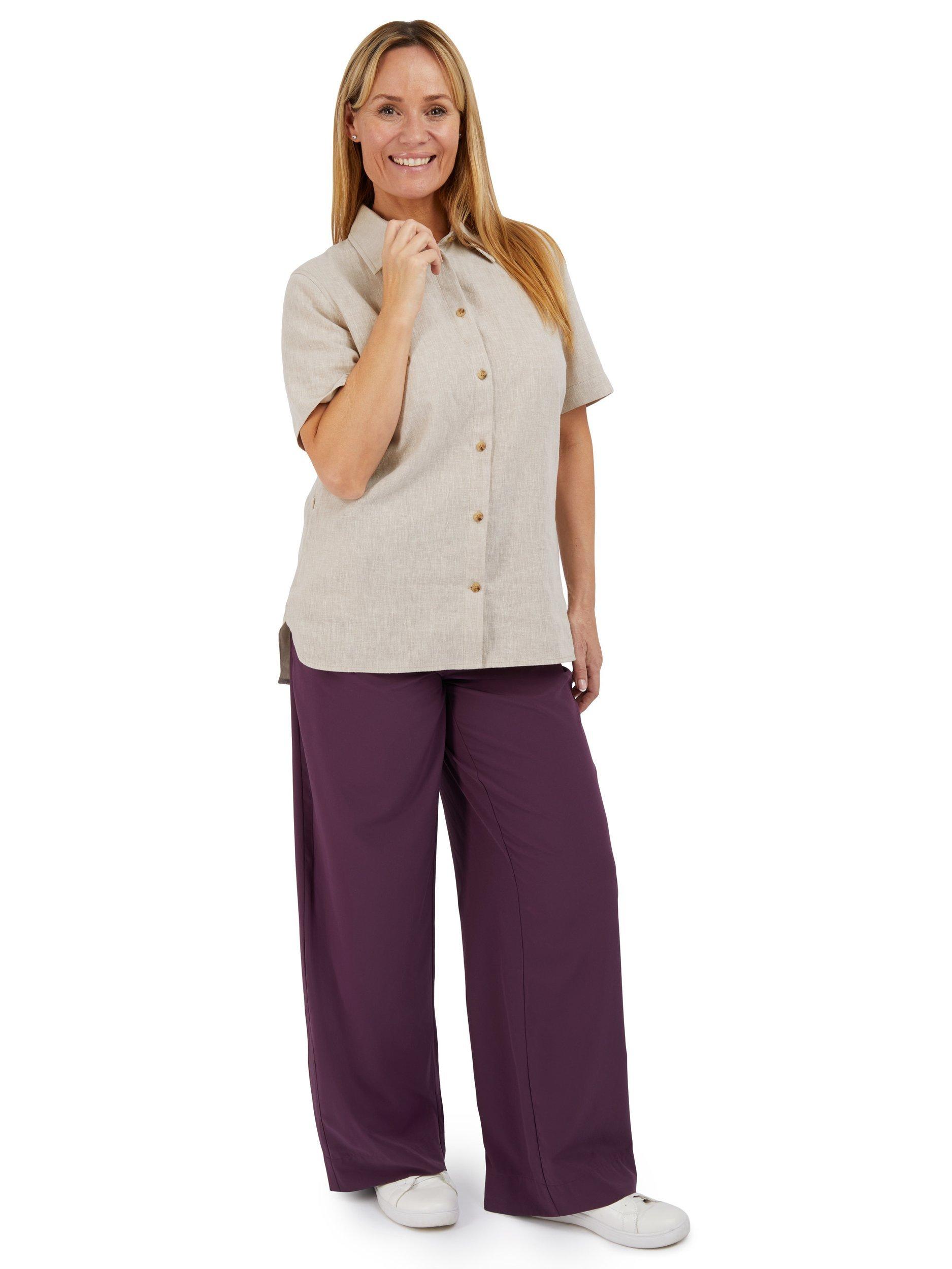 Product image 4 of 8, which shows Rohan Sera Linen Blend Easy Care Short Sleeve Shirt, Desert Sand, 8