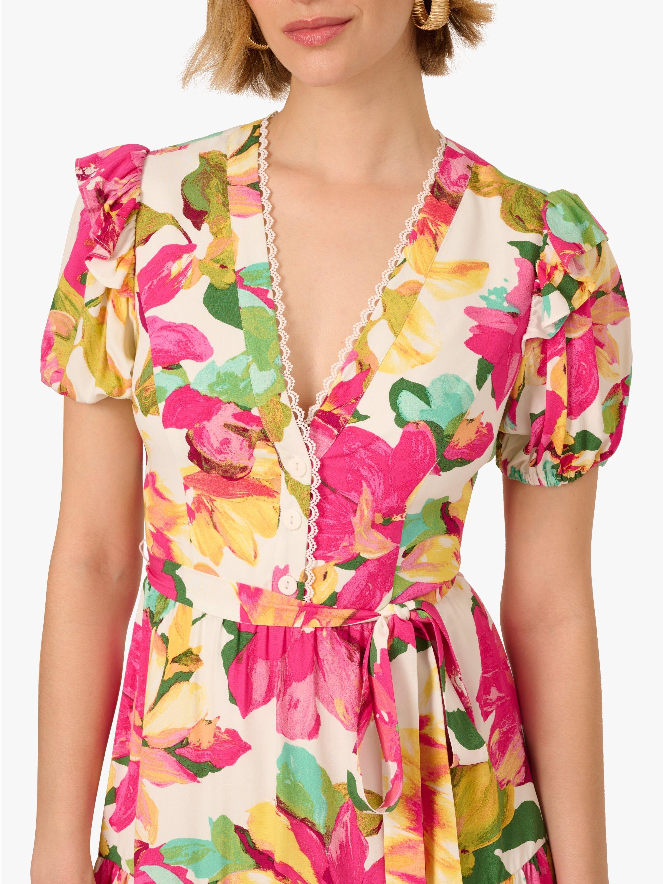 Product image 5 of 7, which shows Adrianna Papell Adrianna by Adrianna Papell Floral Mini Dress, Pink/Multi, 6