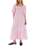 Accessorize Cherry Gingham Puff-Sleeve Maxi Dress, Pink