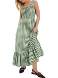 Accessorize Sleeveless Gingham Cotton Maxi Dress, Green
