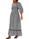 Accessorize Gingham Puff Sleeve Maxi Dress, Black