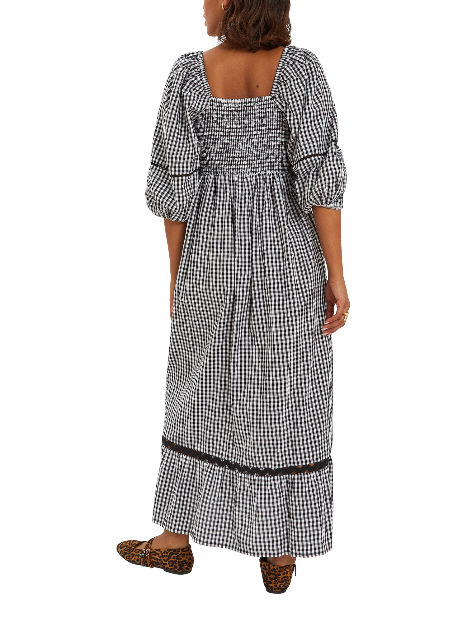 Product image 2 of 4, which shows Accessorize Gingham Puff Sleeve Maxi Dress, Black, S