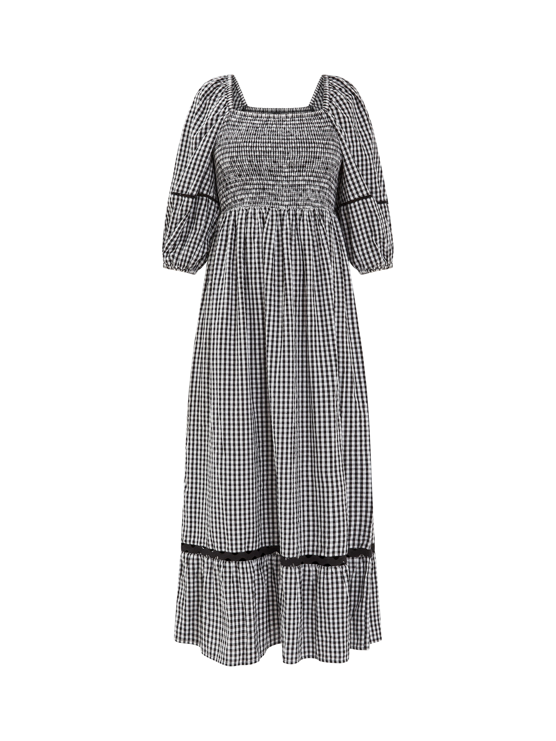 Product image 3 of 4, which shows Accessorize Gingham Puff Sleeve Maxi Dress, Black, S