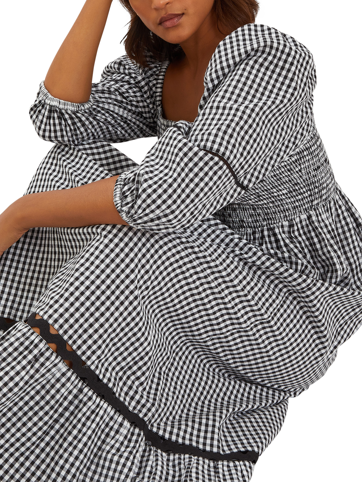 Product image 4 of 4, which shows Accessorize Gingham Puff Sleeve Maxi Dress, Black, S