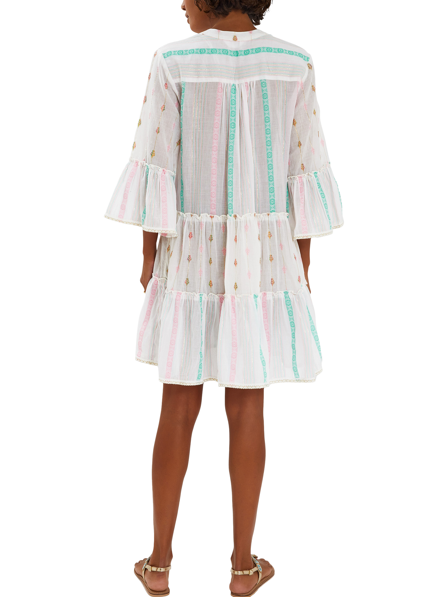 Product image 2 of 5, which shows Accessorize Jacquard Stripe Flute Sleeve Mini Dress, White, L
