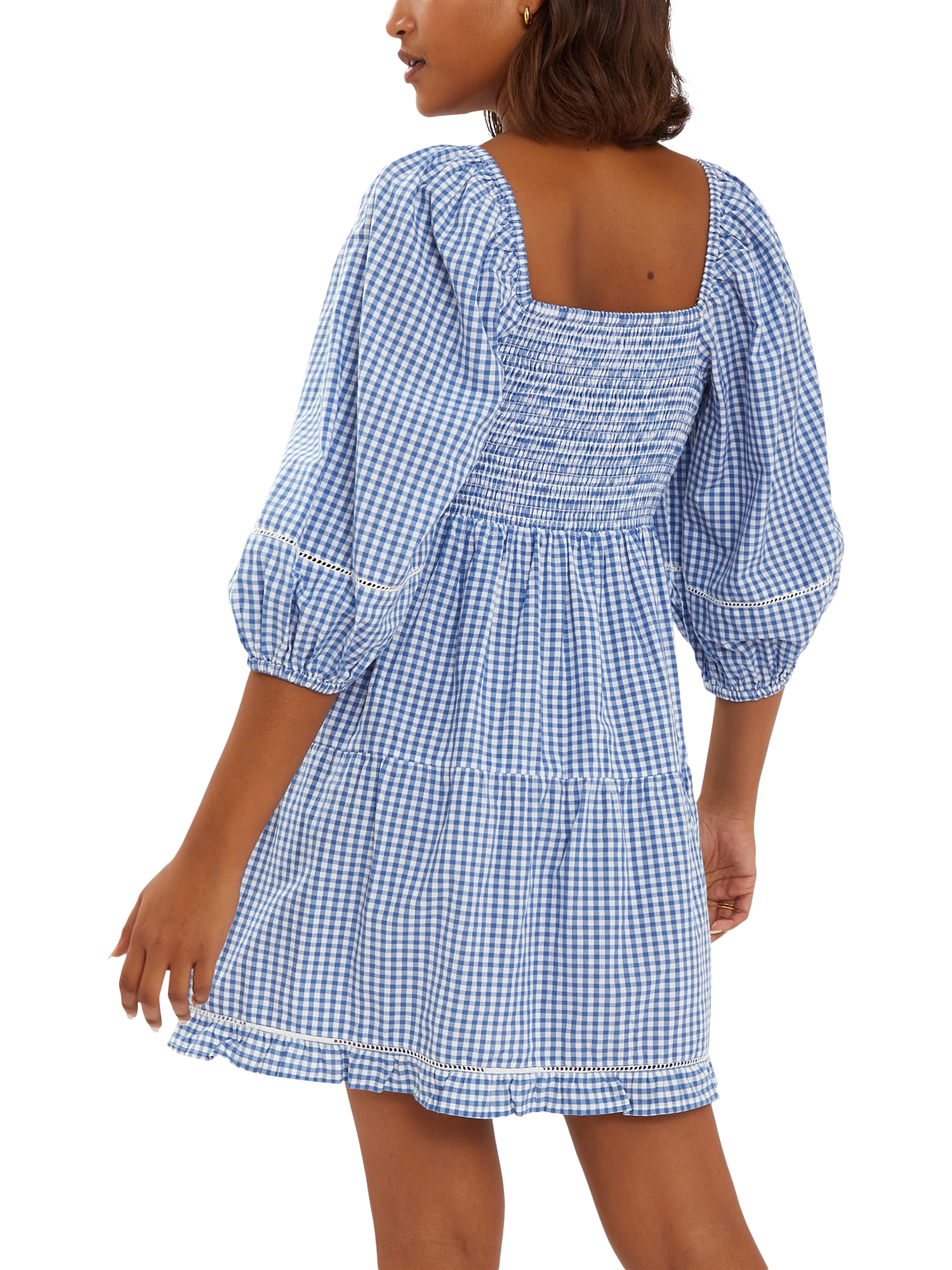 Product image 2 of 4, which shows Accessorize Puff-Sleeve Gingham Mini Dress, Blue, S