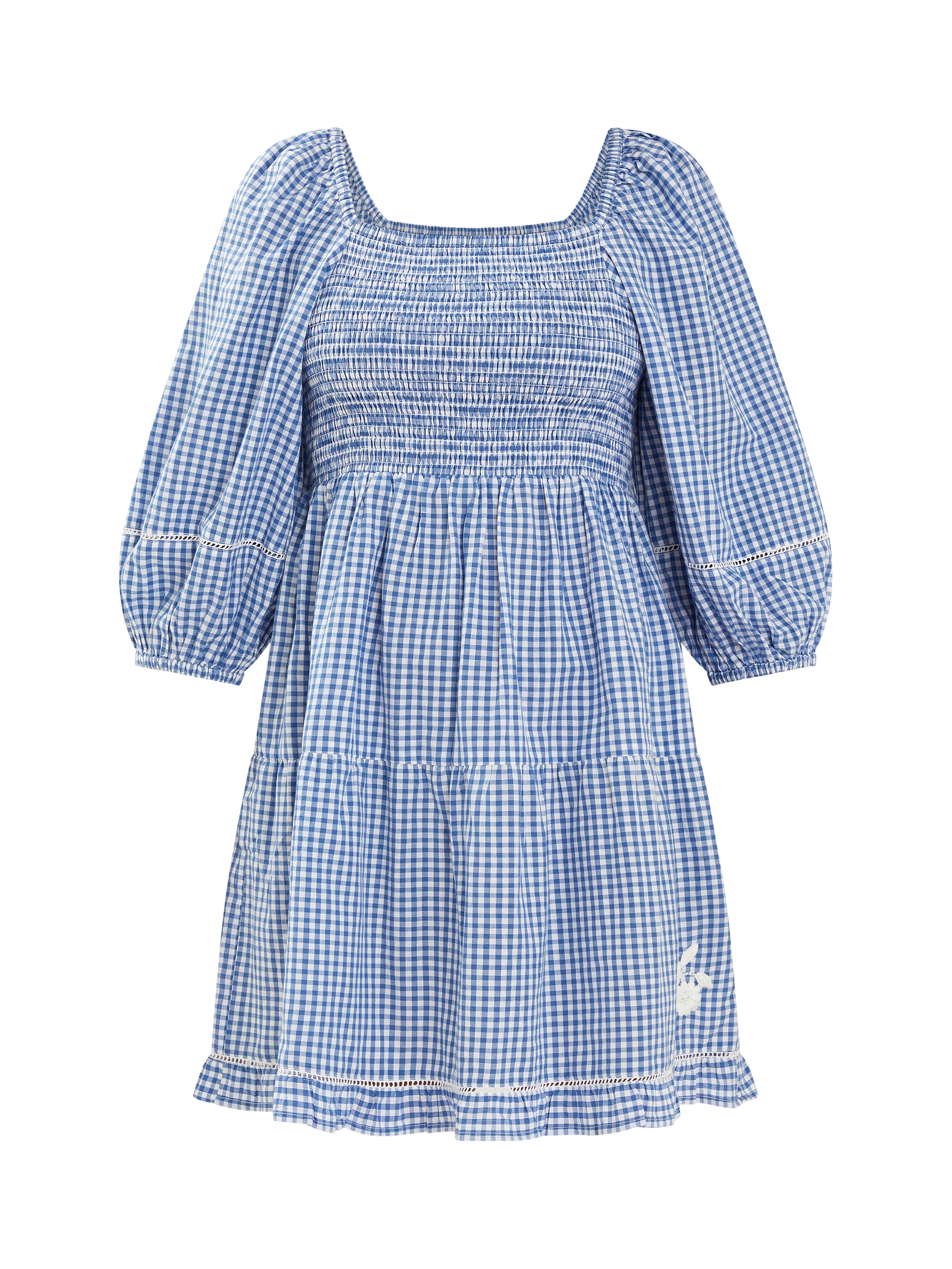 Product image 3 of 4, which shows Accessorize Puff-Sleeve Gingham Mini Dress, Blue, S