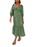 Accessorize Jasmine Embroidered Midi Dress, Khaki