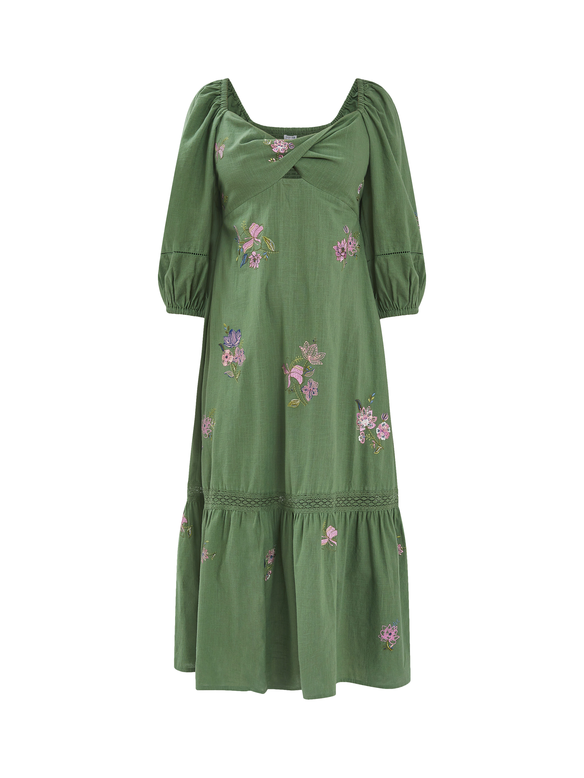 Product image 3 of 4, which shows Accessorize Jasmine Embroidered Midi Dress, Khaki, S